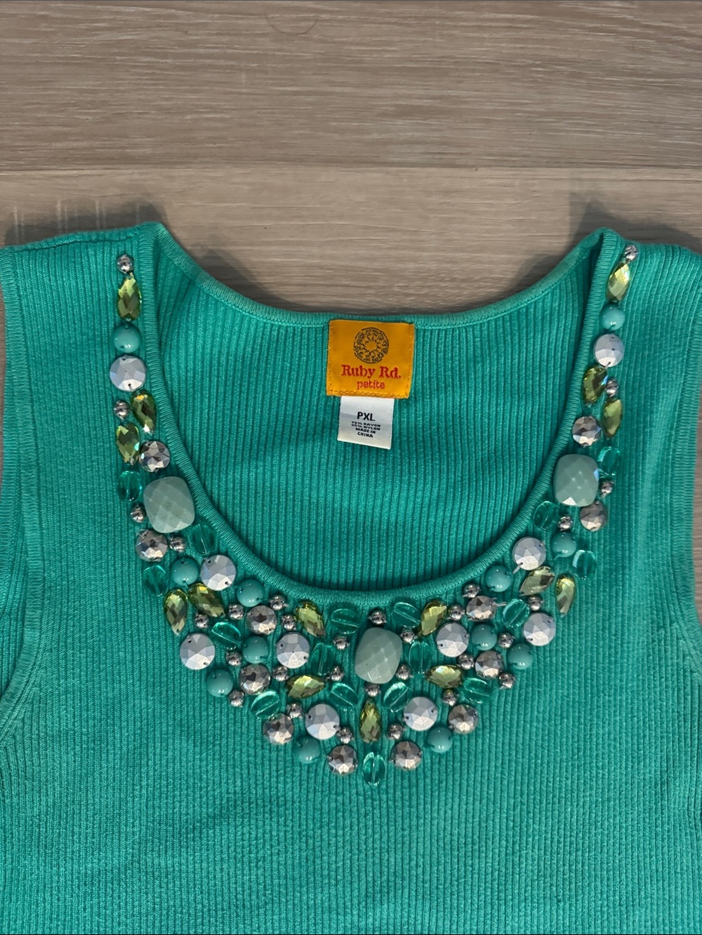 Ruby Rd. Teal Embellished Ribbed Tank Top - Picture 2 of 7